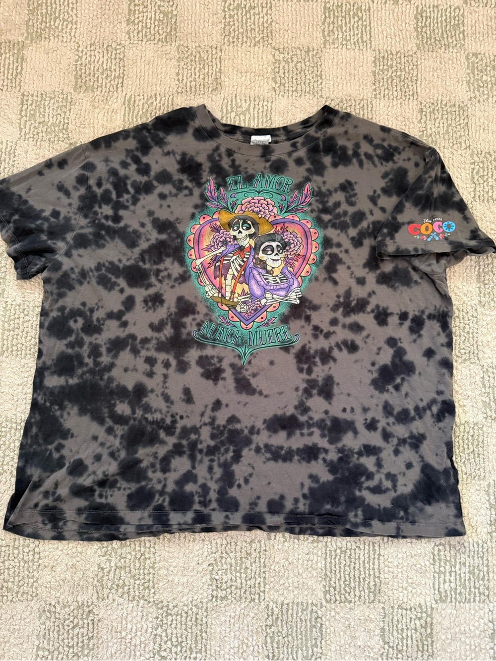 Tie-Dye Coco Disney Graphic T-Shirt - Black/Grey